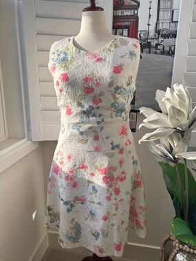 Karl Lagerfield. Size 12.  Textured Midi Dress with Pink and Blue Floral Print